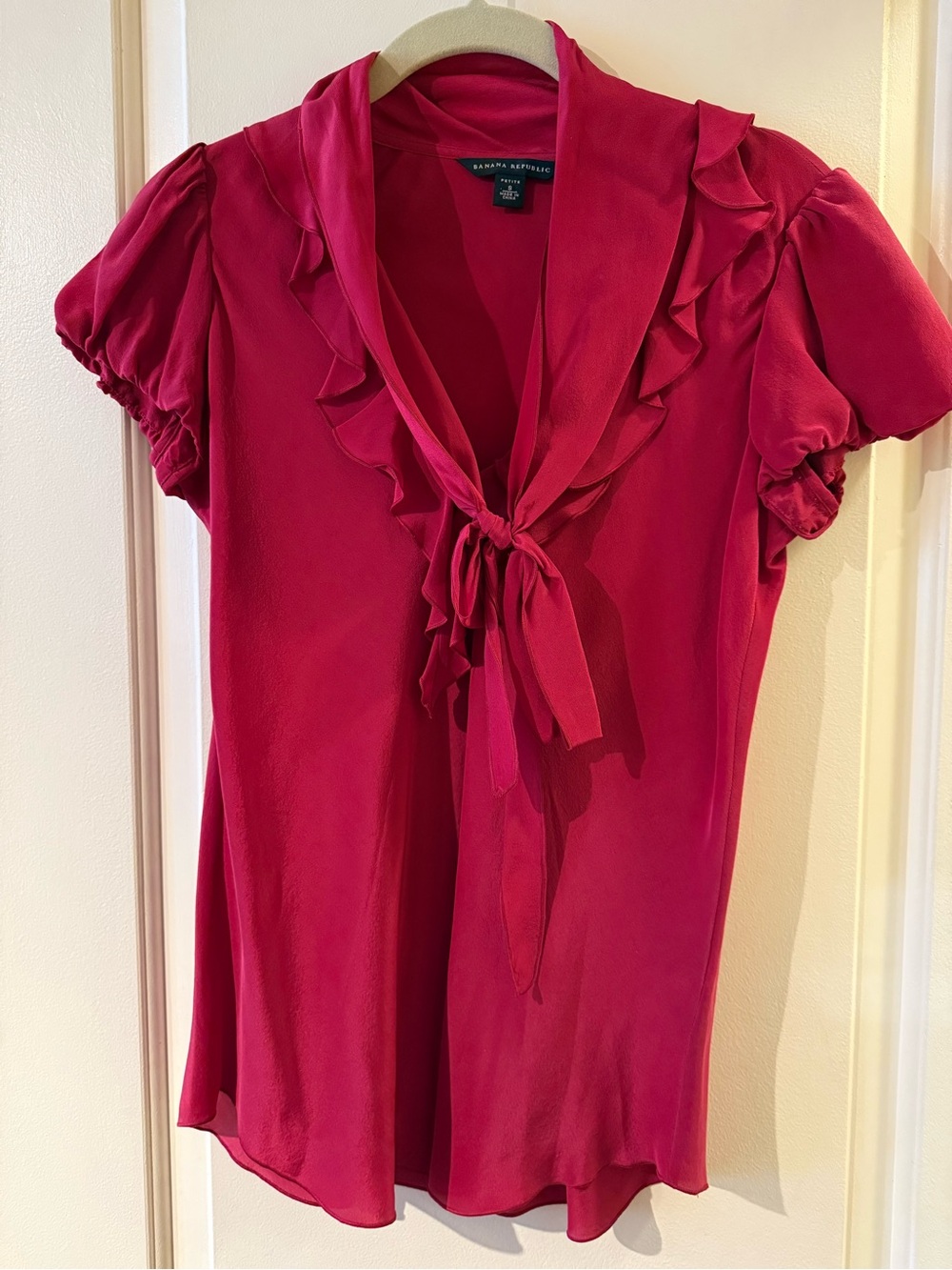 Banana Republic Red Ruffle Tie-Neck Silk Blouse - New